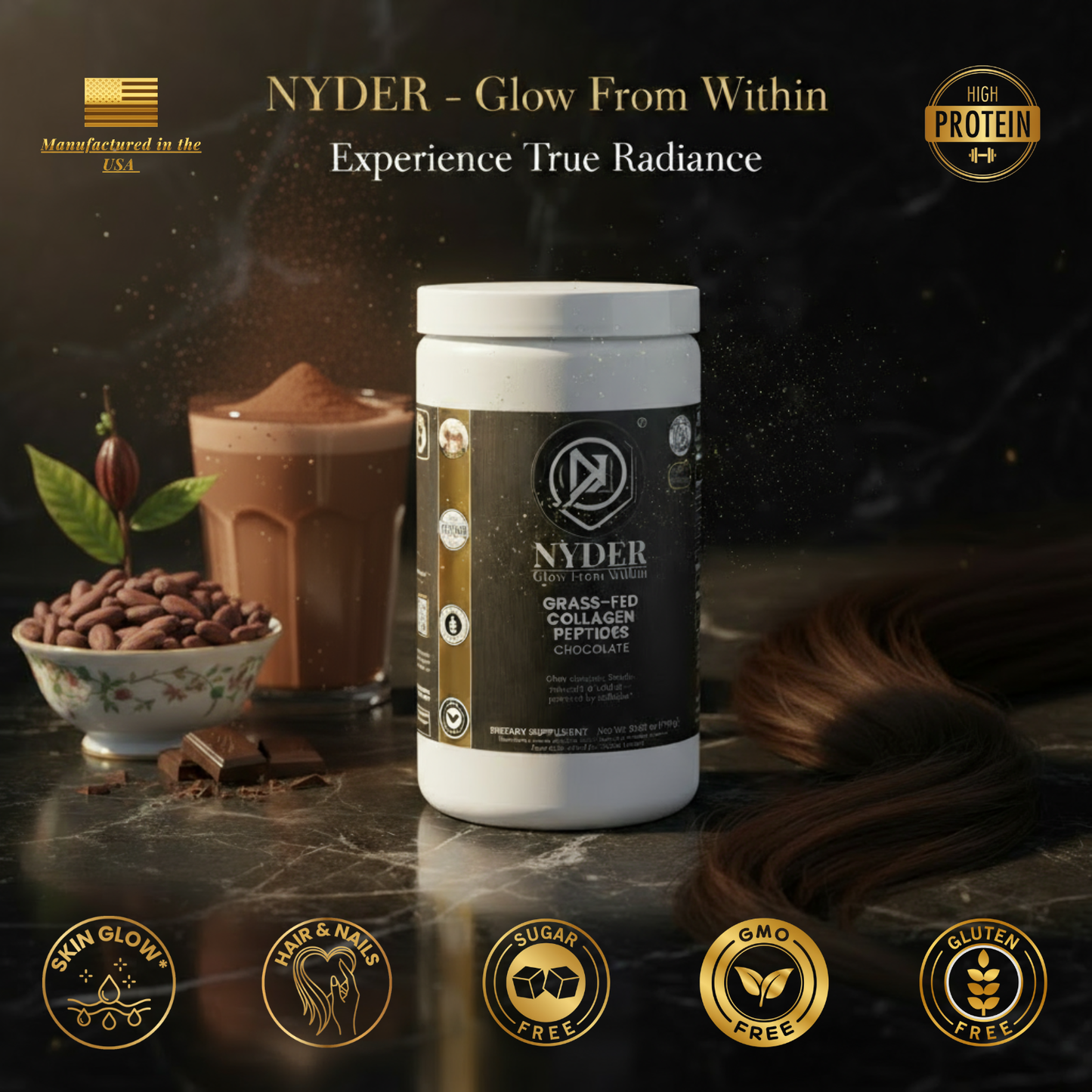NYDER. Glow From Within Collagen Peptides (Refined Cacao)